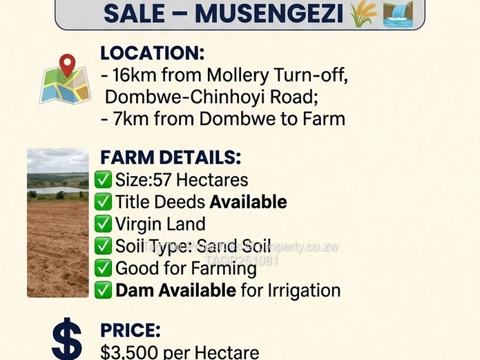 *57 HECTARES FARM FOR SALE – MUSENGEZI* ??  *LOCATION:* - 16km from Mollery  (Sole Mandate)
