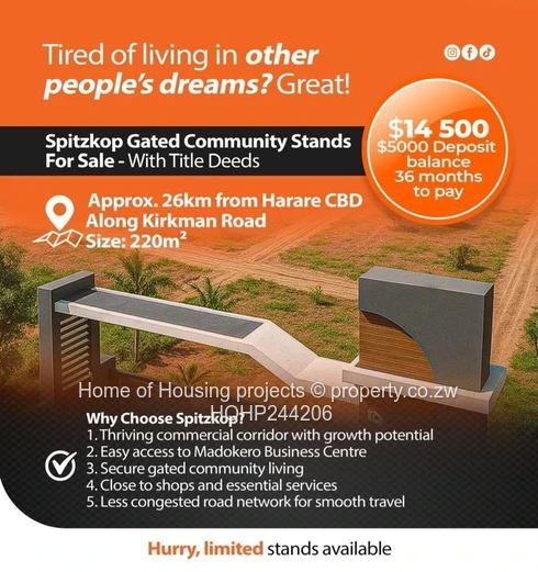 Spitzkop Gated 220m² Stand — Harare West, Gravel Roads (Sole Mandate)