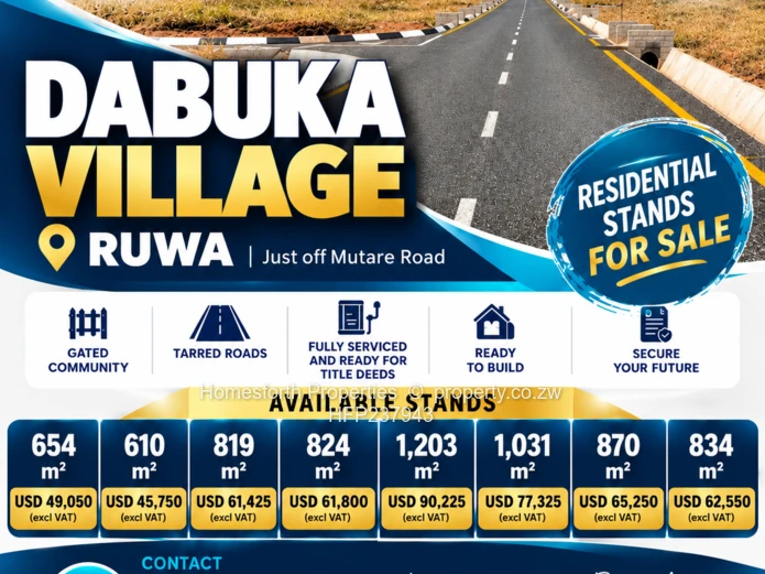 Stands for Sale: Dabuka Village Estate Ruwa