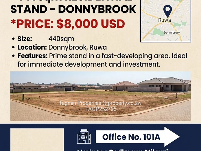 *?? EMERGENCY LAND SALE ??*  *440sqm RESIDENTIAL STAND - DONNYBROOK*   *PRICE: $8,000 USD*  Prime st