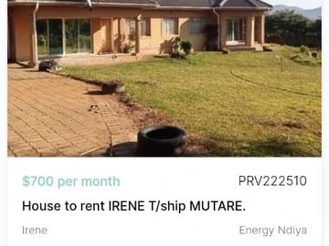 House to rent IRENE T/ship MUTARE. 